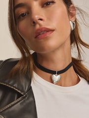 Silver Heart Drop Choker Made With Recycled Zinc - Image 3 of 5
