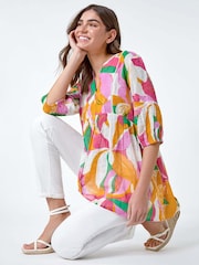 Roman Orange Abstract Ladder Lace 100% Cotton Smock Top - Image 1 of 5