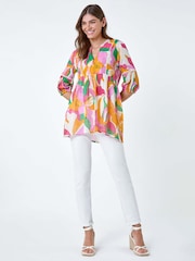 Roman Orange Abstract Ladder Lace 100% Cotton Smock Top - Image 2 of 5