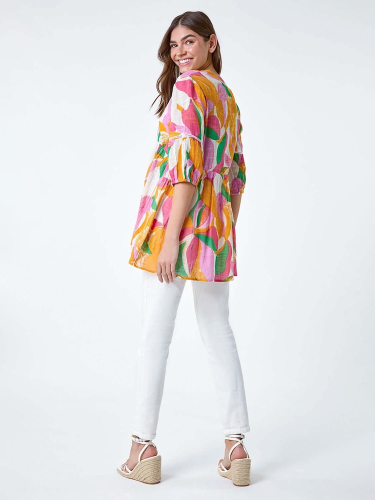 Roman Abstract Ladder Lace 100% Cotton Smock Top - Image 3 of 5