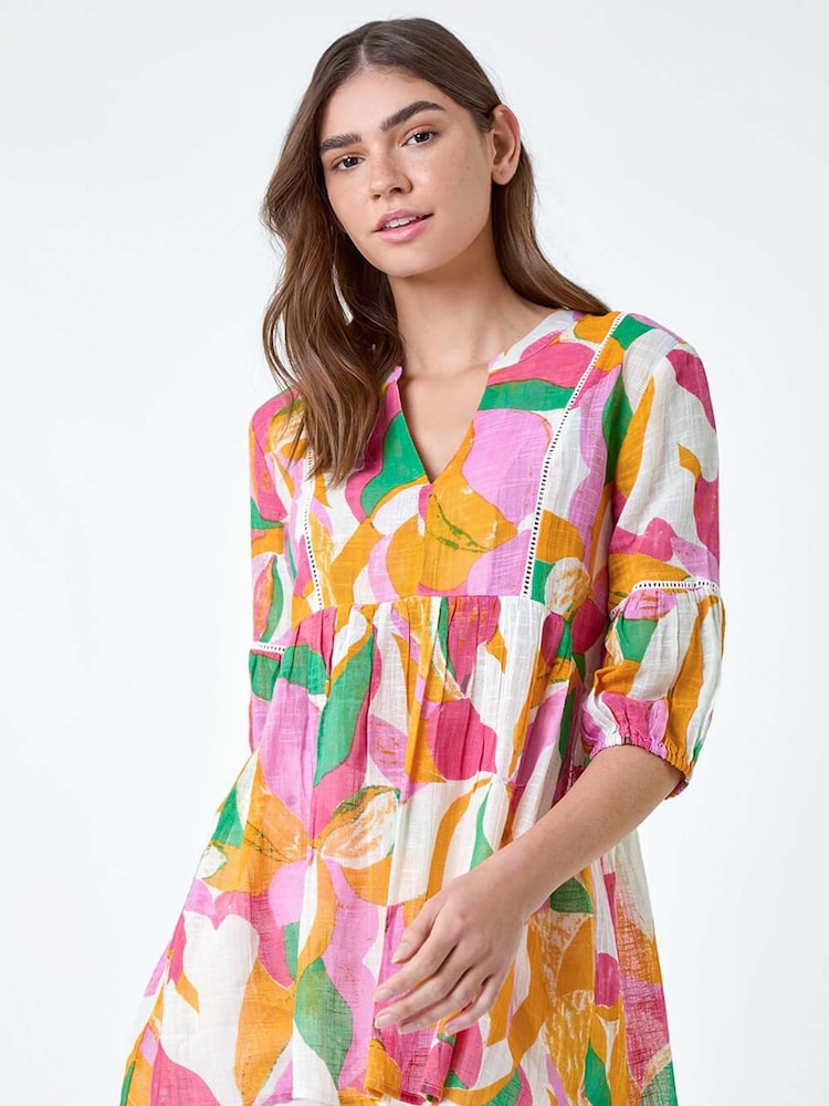 Roman Abstract Ladder Lace 100% Cotton Smock Top - Image 4 of 5