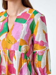 Roman Orange Abstract Ladder Lace 100% Cotton Smock Top - Image 5 of 5