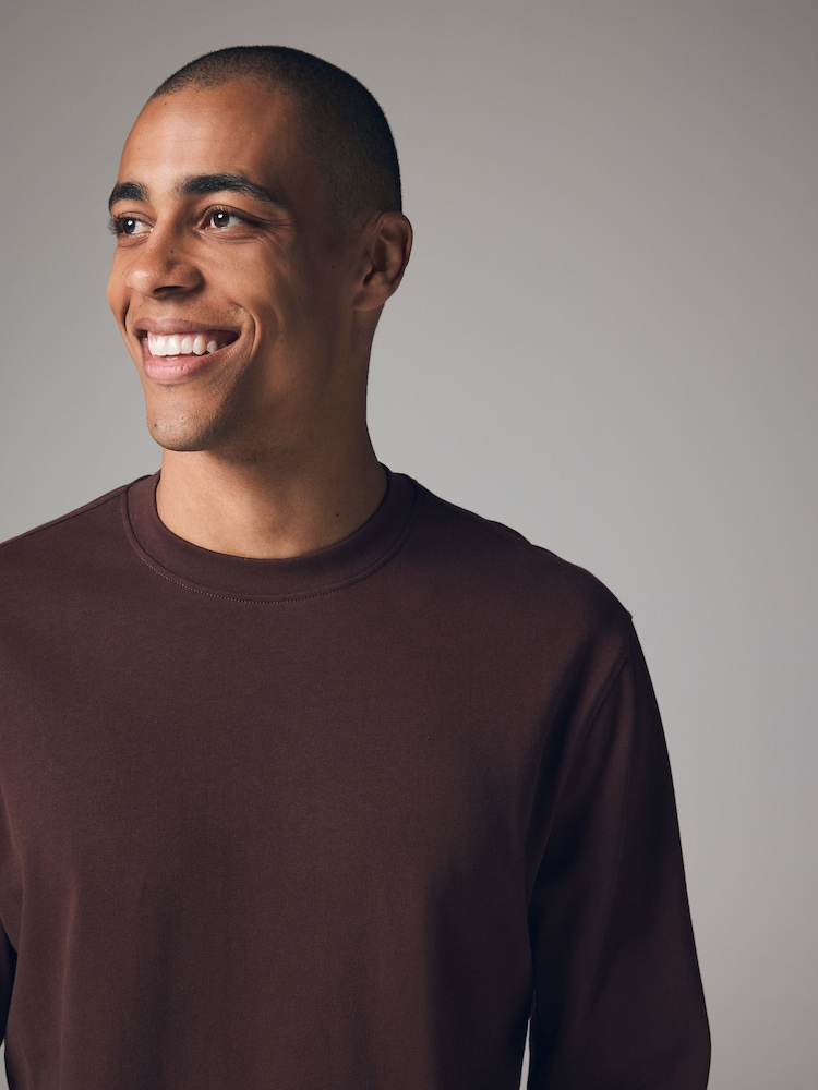 Brown Relaxed Fit Long Sleeve Heavyweight 100% Cotton T-Shirt - Image 4 of 8
