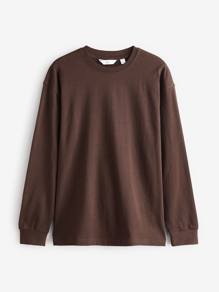 Brown Relaxed Fit Long Sleeve Heavyweight 100% Cotton T-Shirt - Image 5 of 8