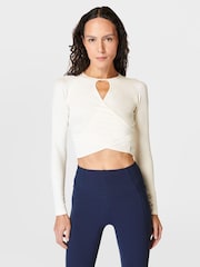 Sweaty Betty Lily White Mindful Flex Wrap Long Sleeve Top - Image 4 of 8