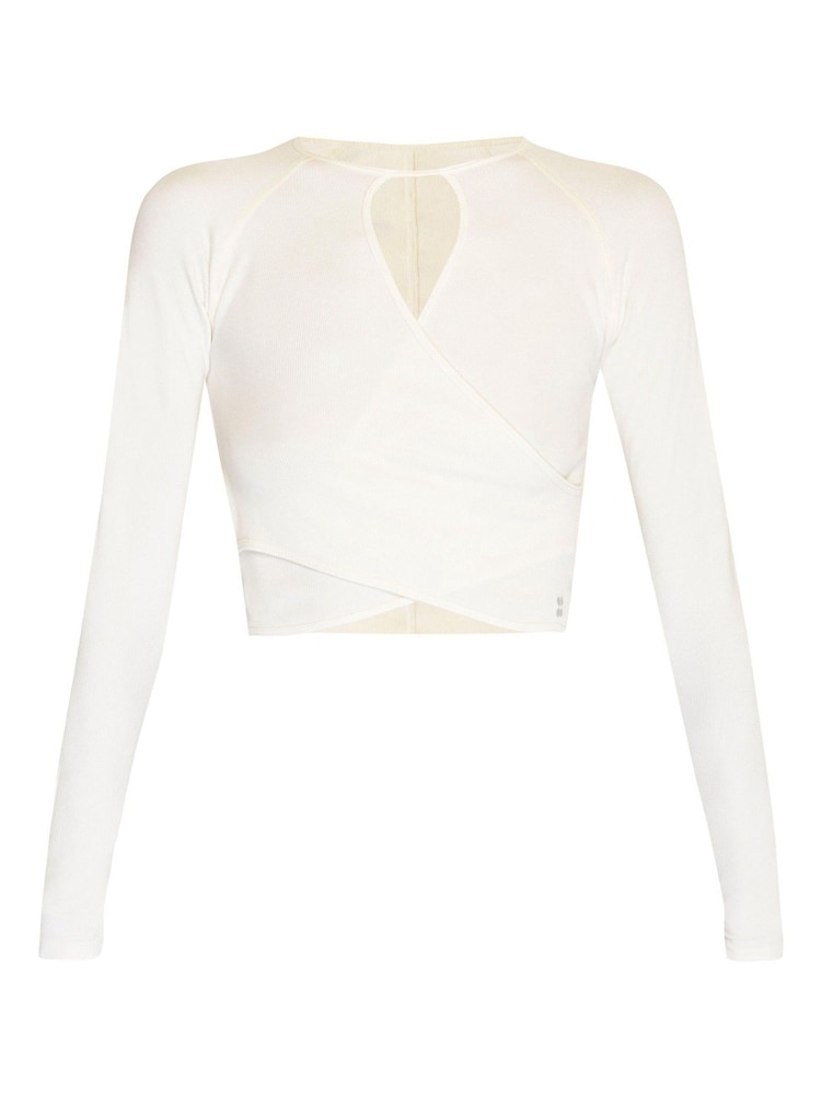 Sweaty Betty Lily White Mindful Flex Wrap Long Sleeve Top - Image 8 of 8