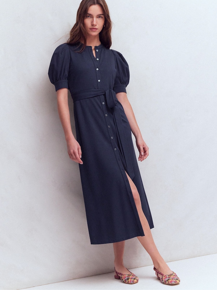 Boden Blue Puff Sleeve Ponte Shirt Dress - Image 1 of 5 Boden Blue Puff Sleeve Ponte Shirt Dress - Image 1 of 5