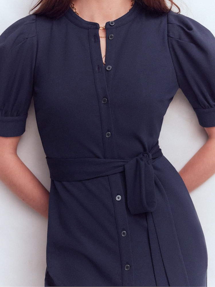 Boden Blue Puff Sleeve Ponte Shirt Dress - Image 2 of 5 Boden Blue Puff Sleeve Ponte Shirt Dress - Image 2 of 5