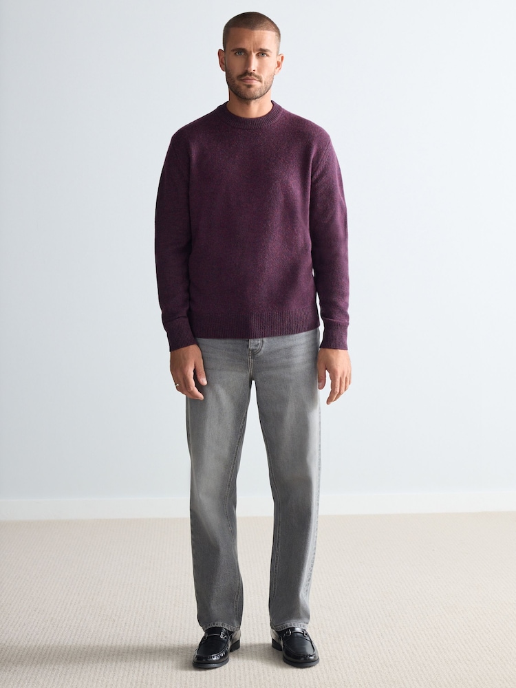 Burgundy Red Plain Regular Fit 100% Lambswool Premium Jumper - Image 2 of 9