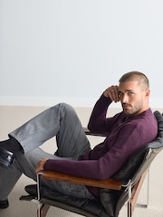 Burgundy Red Plain Regular Fit 100% Lambswool Premium Jumper - Image 3 of 9