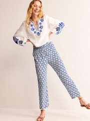 Boden Blue Crinkle Tapered Trousers - Image 1 of 5