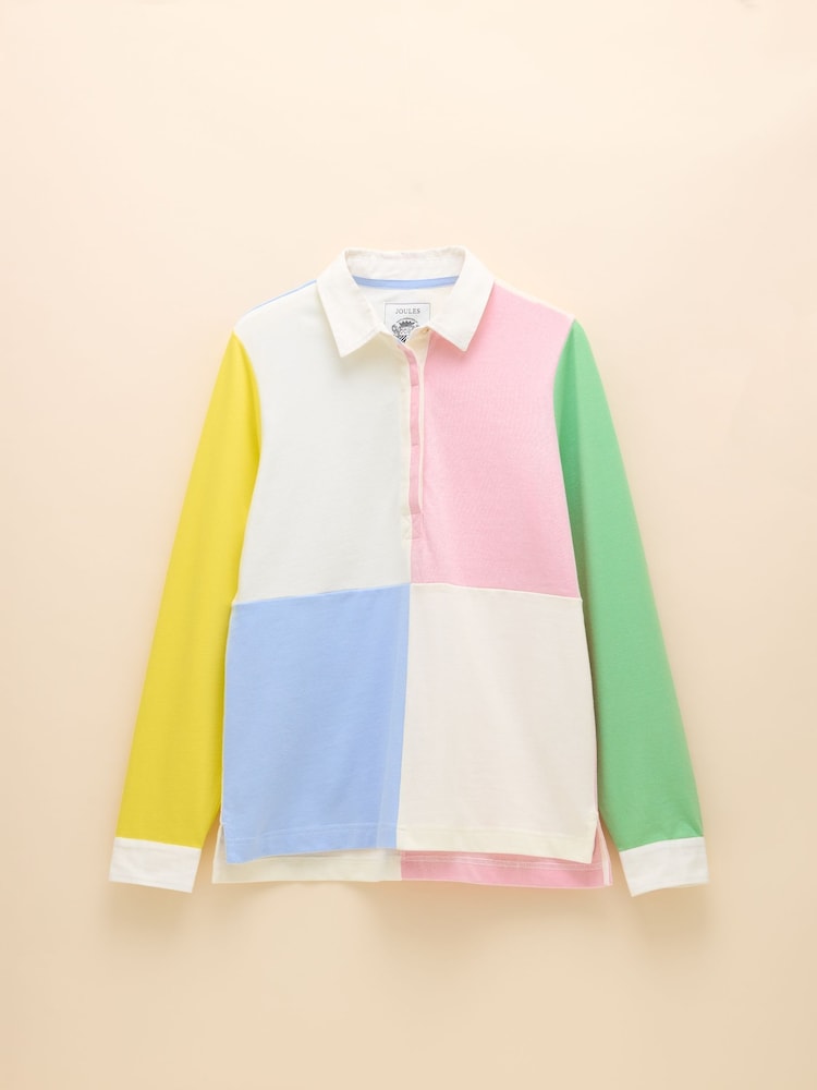 Joules Falmouth White Pastel Hotch Potch Collared Rugby Shirt - Image 8 of 8