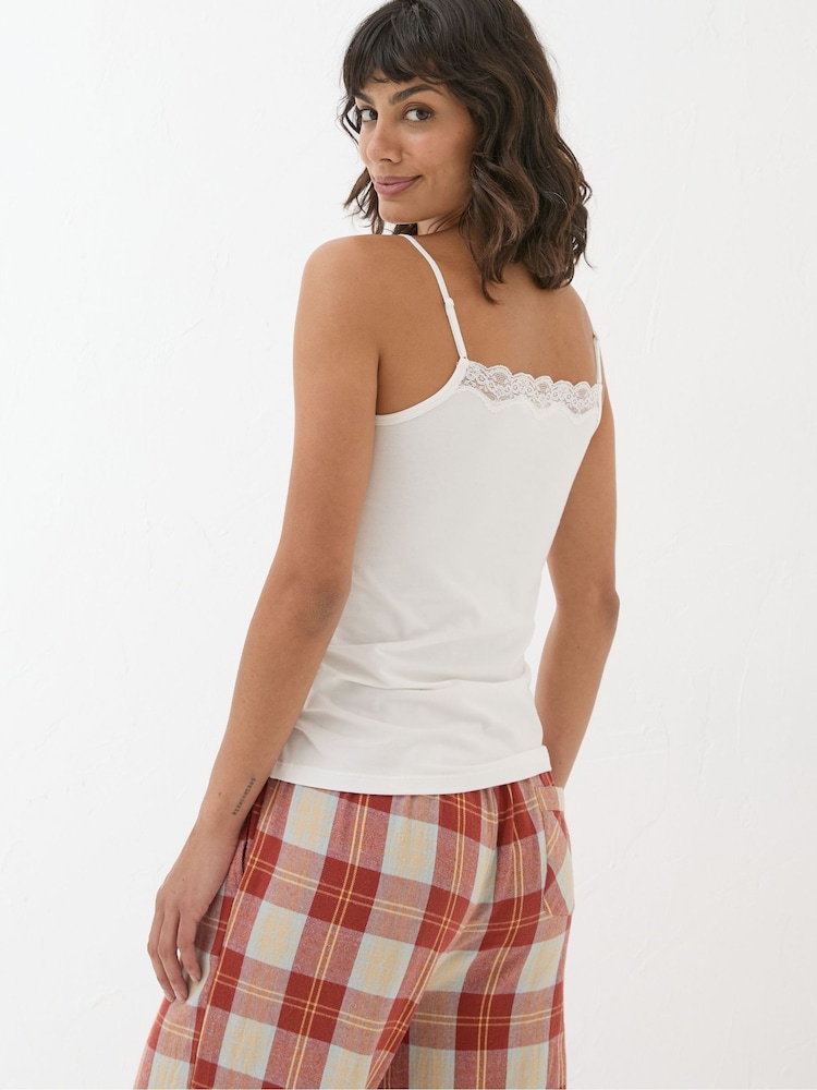 Crème - FatFace V-Neck Lace Vest Pyjama Top - Image 2 of 5