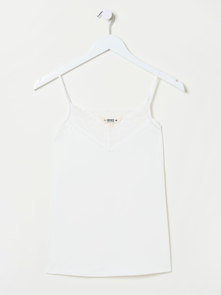 Crème - FatFace V-Neck Lace Vest Pyjama Top - Image 5 of 5