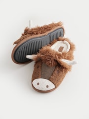 Brown Borg Lined Highland Cow Slippers - Image 4 of 7