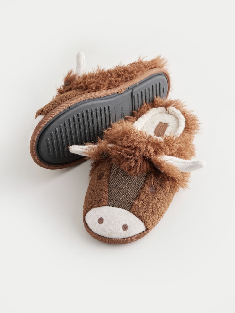 Buy Brown Borg Lined Highland Cow Slippers from the Next UK online