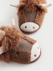 Brown Borg Lined Highland Cow Slippers - Image 5 of 7