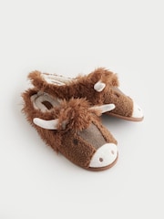 Brown Borg Lined Highland Cow Slippers - Image 6 of 7