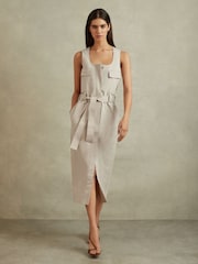 Reiss Stone Elin Utility Belted Midi Dress - Image 1 of 6