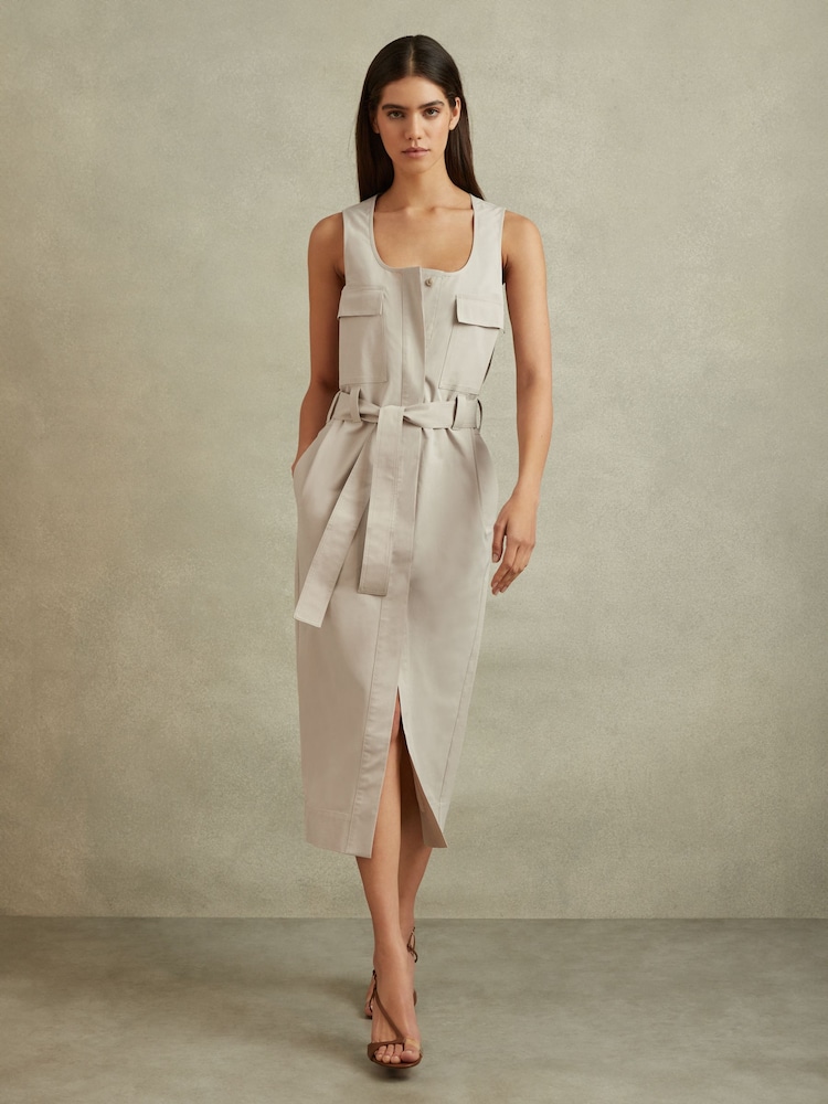 Reiss Stone Elin Utility Belted Midi Dress - Image 1 of 6