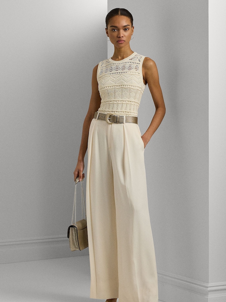 Lauren Ralph Lauren Cream Pointelle Knit Sleeveless Top - Image 2 of 8