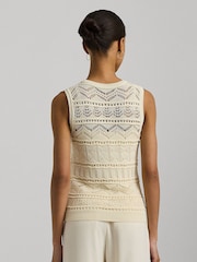 Lauren Ralph Lauren Cream Pointelle Knit Sleeveless Top - Image 3 of 8
