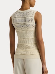 Lauren Ralph Lauren Cream Pointelle Knit Sleeveless Top - Image 5 of 8
