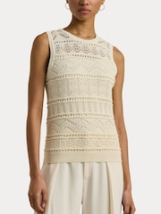 Lauren Ralph Lauren Cream Pointelle Knit Sleeveless Top - Image 6 of 8