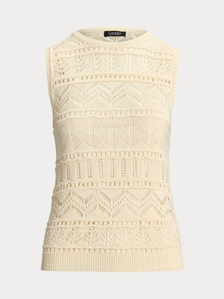 Lauren Ralph Lauren Cream Pointelle Knit Sleeveless Top - Image 8 of 8