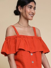 Threadbare Orange Linen Blend Strap Bardot Top - Image 4 of 4