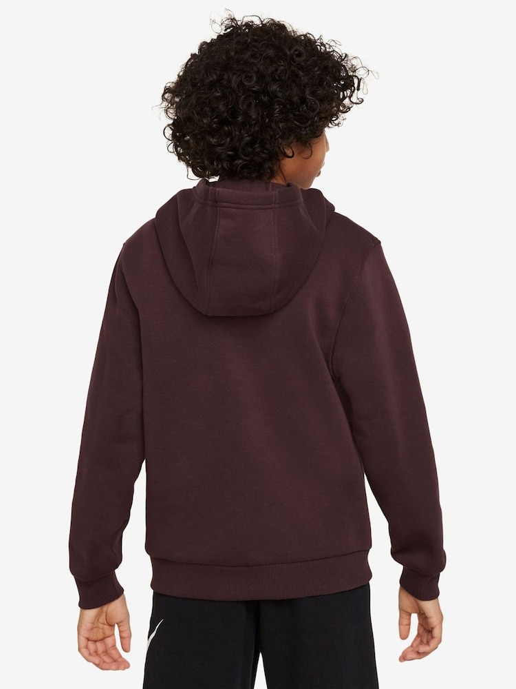 Nike Burgundy Red Club Fleece Zip Through Hoodie - Image 2 of 3
