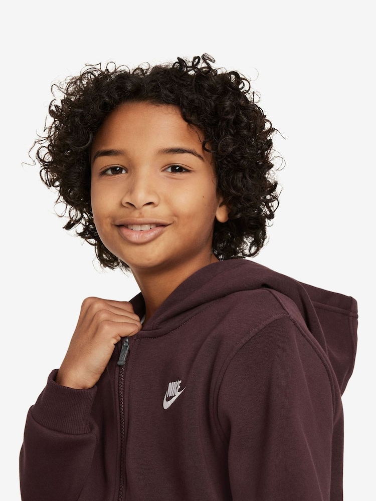 Nike Burgundy Red Club Fleece Zip Through Hoodie - Image 3 of 3