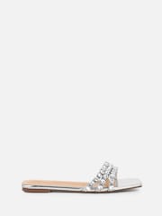 Simmi London Silver Monoroe Diamante Slip-On Flat Sandals - Image 2 of 4