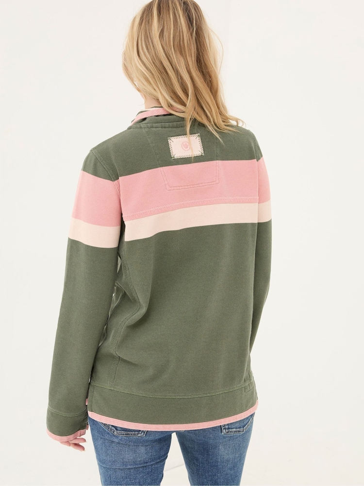 FatFace Airlie Olive & Pink Striped Sweat Top - Image 2 of 5
