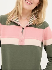 FatFace Airlie Olive & Pink Striped Sweat Top - Image 4 of 5
