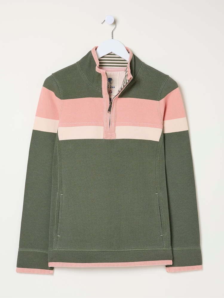 FatFace Airlie Olive & Pink Striped Sweat Top - Image 5 of 5