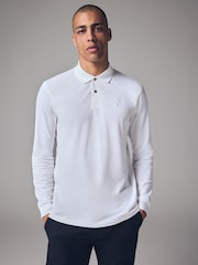 White Long Sleeve Pique Polo Shirt - Image 1 of 8
