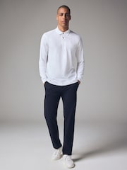 White Long Sleeve Pique Polo Shirt - Image 2 of 8