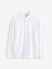 White Long Sleeve Pique Polo Shirt - Image 6 of 8