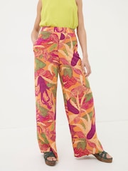FatFace Falon Orange Tropical Floral Wide Leg Trousers - Image 1 of 5
