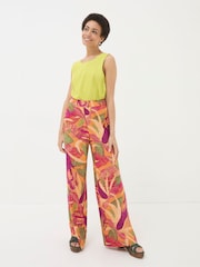FatFace Falon Orange Tropical Floral Wide Leg Trousers - Image 3 of 5