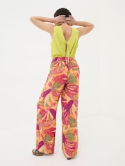 FatFace Falon Orange Tropical Floral Wide Leg Trousers - Image 4 of 5