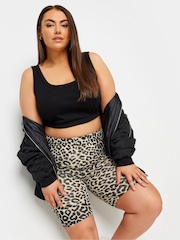 Yours Curve Black Limited Leopard Print Cycle Shorts - Image 1 of 5