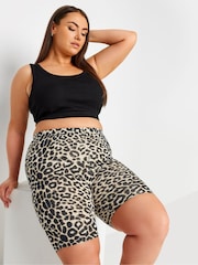 Yours Curve Black Limited Leopard Print Cycle Shorts - Image 2 of 5
