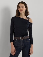 Lauren Ralph Lauren Navy Harlee Shoulder Detail Top - Image 1 of 8