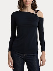 Lauren Ralph Lauren Navy Harlee Shoulder Detail Top - Image 6 of 8