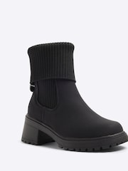 River Island Black Girls Knit Roll Heeled Boots - Image 2 of 3