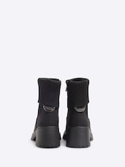 River Island Black Girls Knit Roll Heeled Boots - Image 3 of 3
