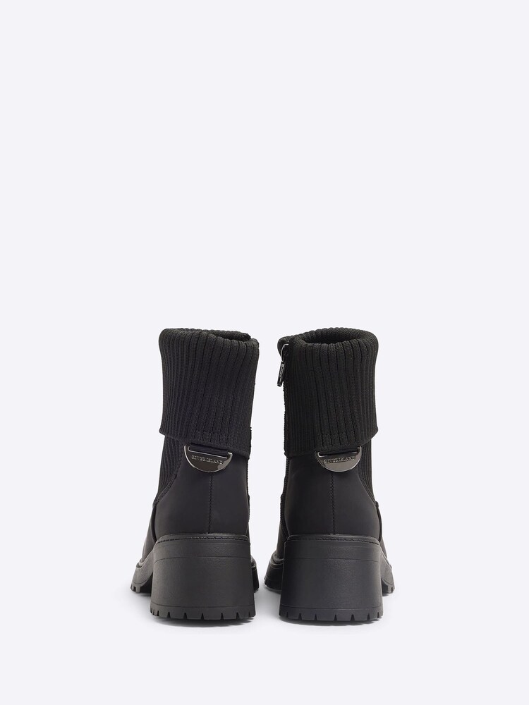 River Island Black Girls Knit Roll Heeled Boots - Image 3 of 3