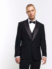 River Island Black Stretch Suit Jacket - Image 1 of 4